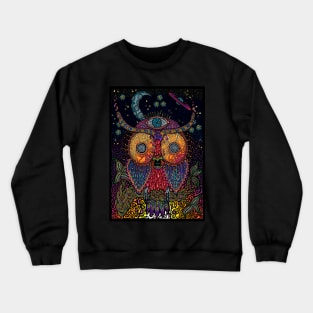 PSYCHEDELIC TRIPPY HORROR VACUI OWL ON BRANCH - full colour Crewneck Sweatshirt